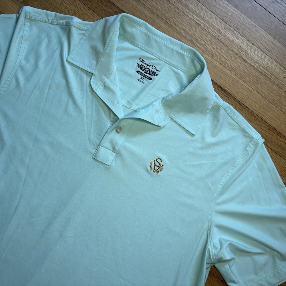 Straight Down Polo Shirt Mens XL Performance Golf Preppy Sage Valley Logo Blue